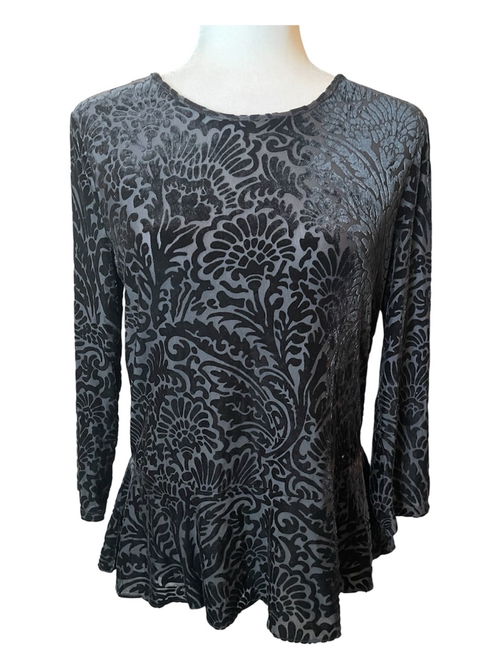 Lauren Ralph Lauren Black Whimsigoth Velvet Burnout Peplum Top - Large